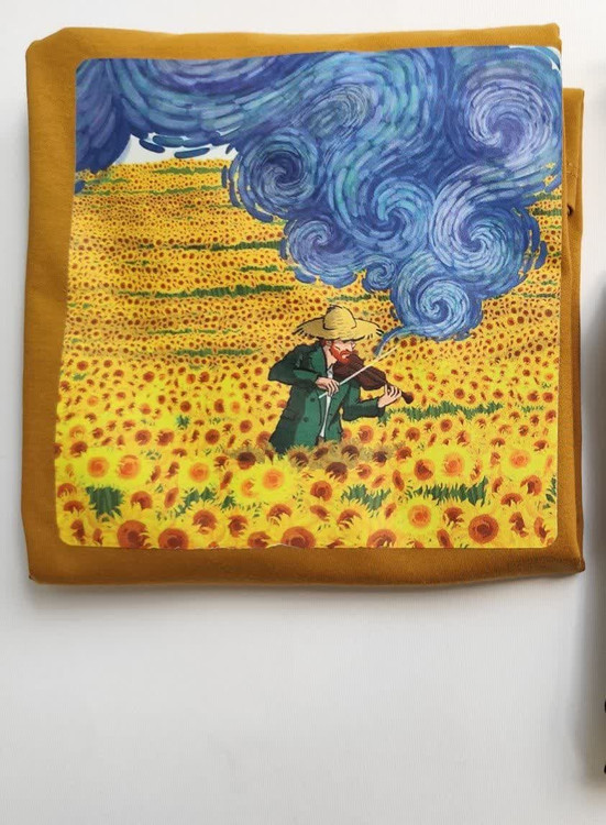 تیشرت زنانه نخ پنبه فری سایز طرح ونگوگ