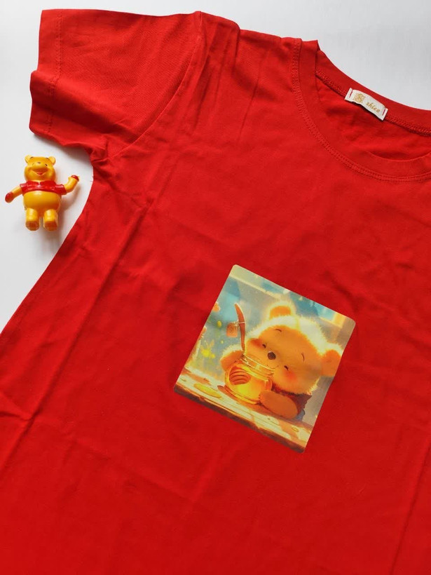 تیشرت زنانه نخ پنبه فری سایز طرح خرس پو