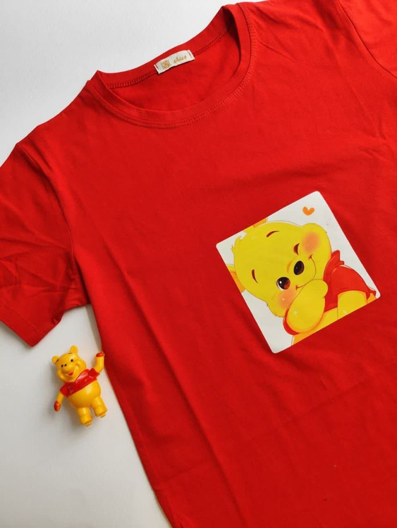 تیشرت زنانه نخ پنبه فری سایز طرح خرس پو