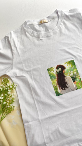 تیشرت زنانه نخ پنبه فری سایز طرح دختر بهار