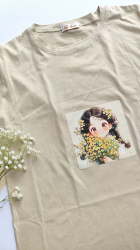 تیشرت زنانه نخ پنبه فری سایز طرح دختر بهار