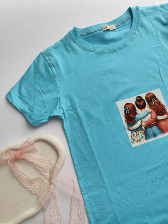 تیشرت زنانه نخ پنبه فری سایز طرح سه خواهر