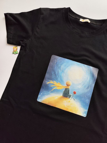 تیشرت زنانه نخ پنبه فری سایز طرح شازده کوچولو رنگ مشکی