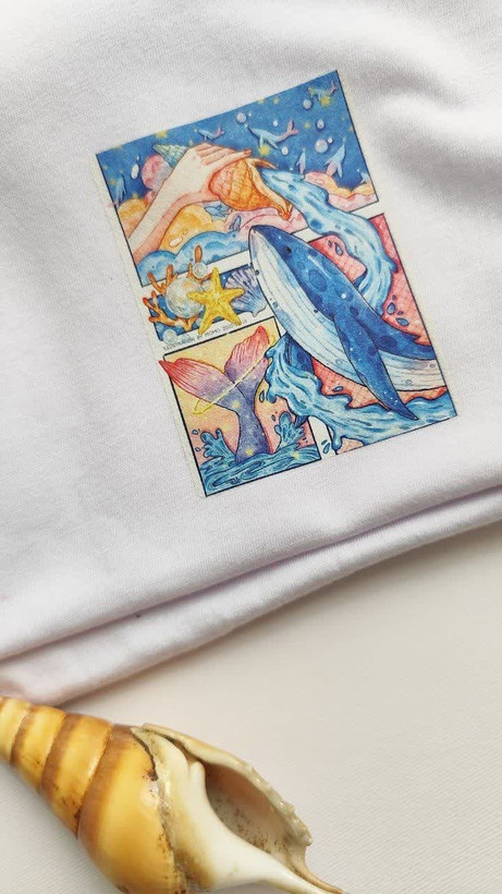 تیشرت زنانه نخ پنبه فری سایز طرح نهنگ