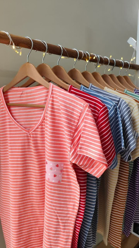 تیشرت زنانه نخ پنبه فری سایز طرح راه راه