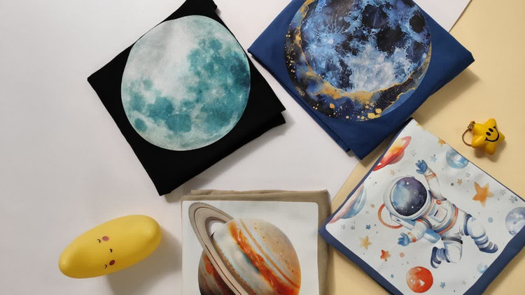 تیشرت زنانه نخ پنبه فری سایز کاکشن کهکشان و فضانورد