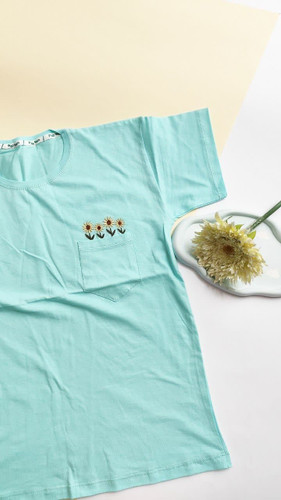 تیشرت زنانه نخ پنبه فری سایز جیب گلدوزی