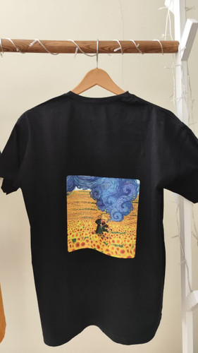 تیشرت زنانه نخ پنبه فری سایز طرح ونگوگ