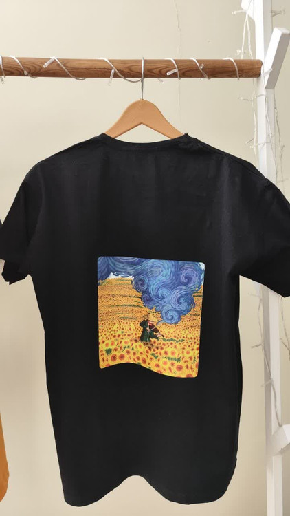 تیشرت زنانه نخ پنبه فری سایز طرح ونگوگ