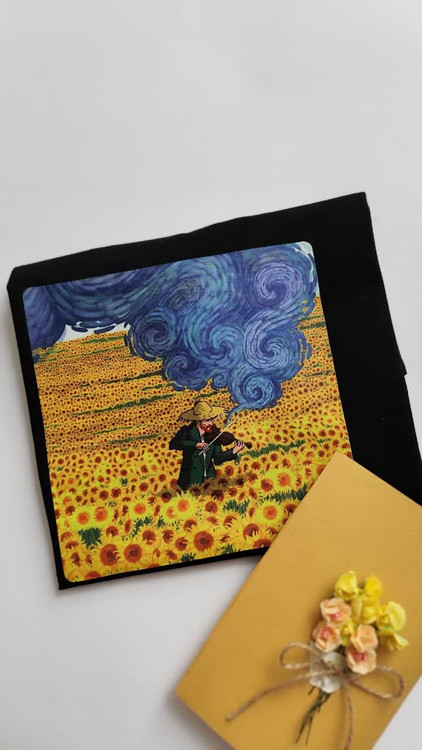 تیشرت زنانه نخ پنبه فری سایز طرح ونگوگ