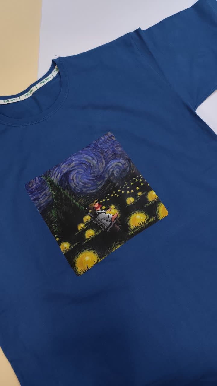 تیشرت زنانه نخ پنبه فری سایز طرح ونگوگ