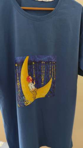 تیشرت زنانه نخ پنبه فری سایز طرح ونگوگ