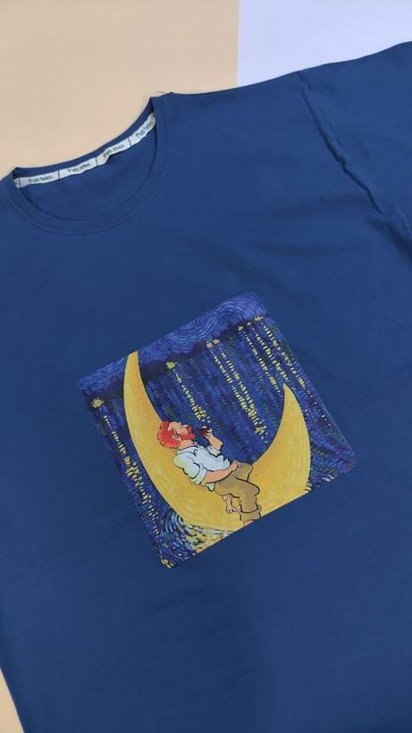 تیشرت زنانه نخ پنبه فری سایز طرح ونگوگ