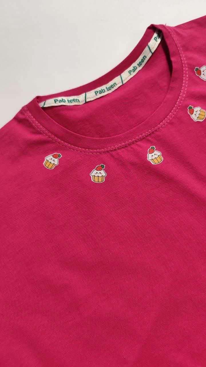 تیشرت زنانه نخ پنبه فری سایز طرح کاپ کیک