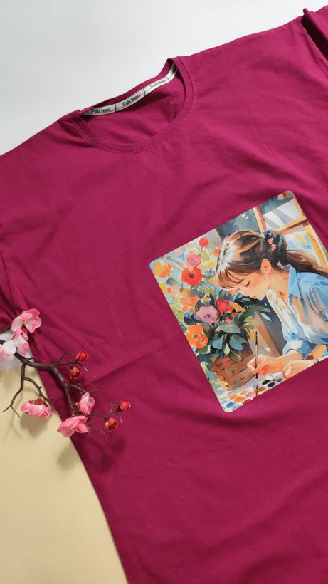 تیشرت زنانه نخ پنبه فری سایز طرح دختر کیوت