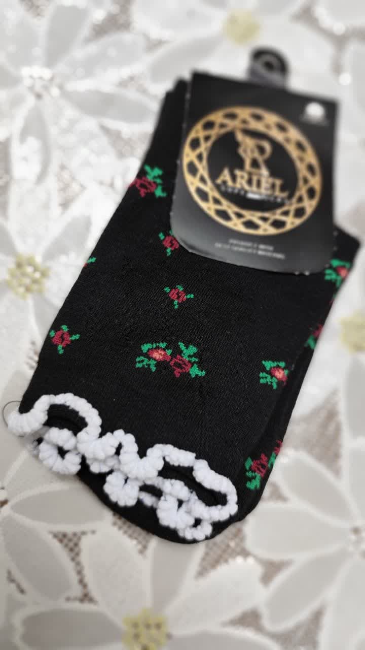 جوراب زنانه کتان فری سایز طرح گل