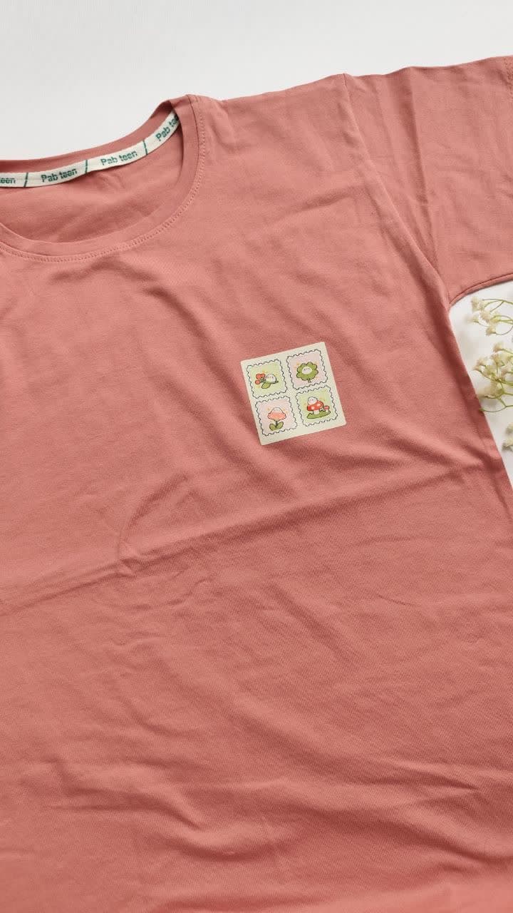 تیشرت زنانه نخ پنبه فری سایز طرح تمبر