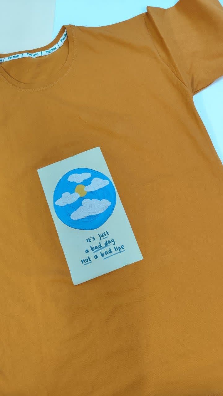 تیشرت زنانه نخ پنبه فری سایز طرح ابر و خورشید