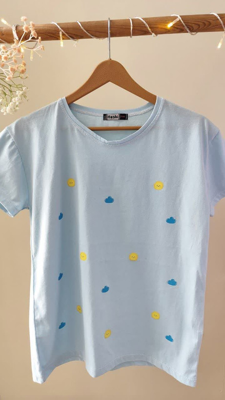 تیشرت زنانه نخ پنبه فری سایز طرح ابر و خورشید