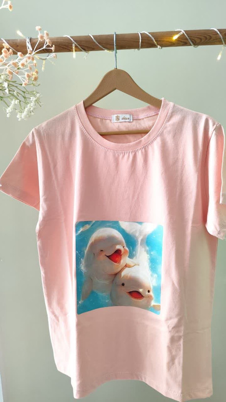 تیشرت زنانه نخ پنبه فری سایز طرح دلفین