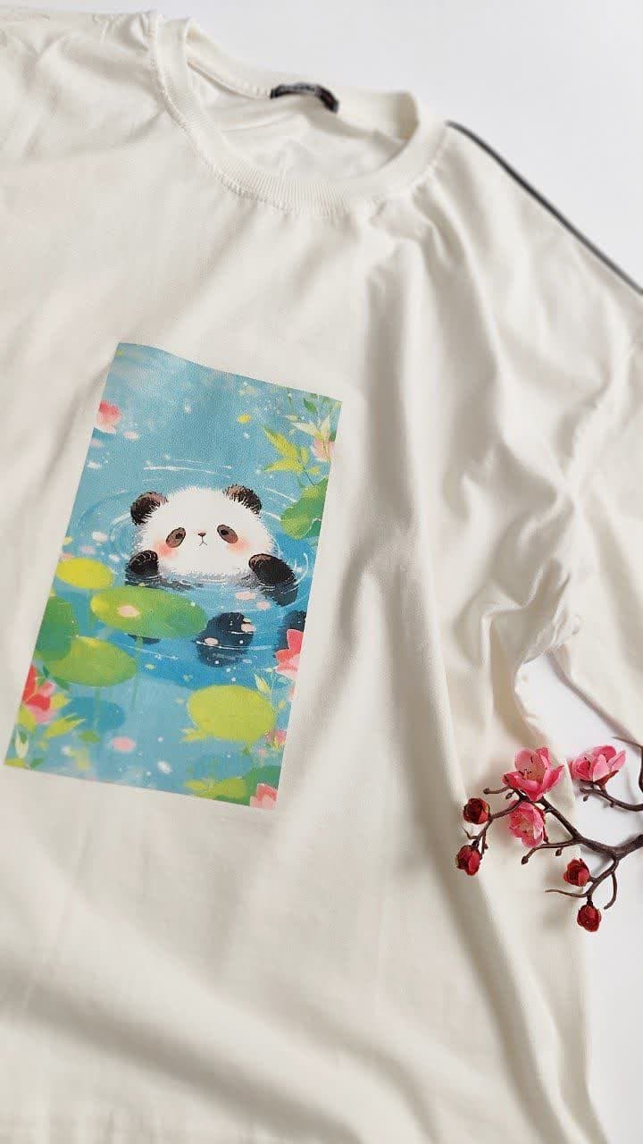 تیشرت زنانه نخ پنبه فری سایز طرح پاندا
