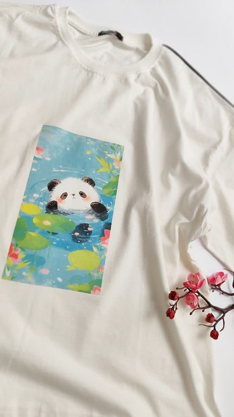 تیشرت زنانه نخ پنبه فری سایز طرح پاندا