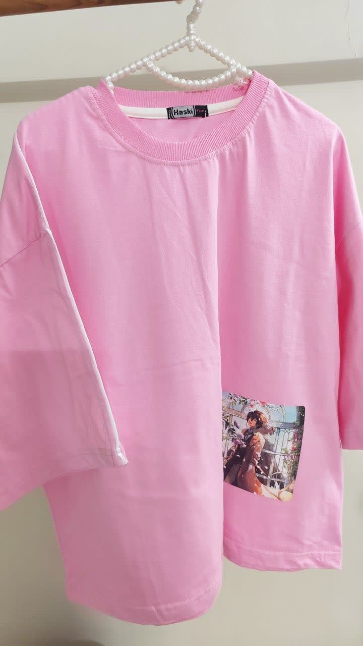 تیشرت زنانه نخ پنبه فری سایز طرح انیمه