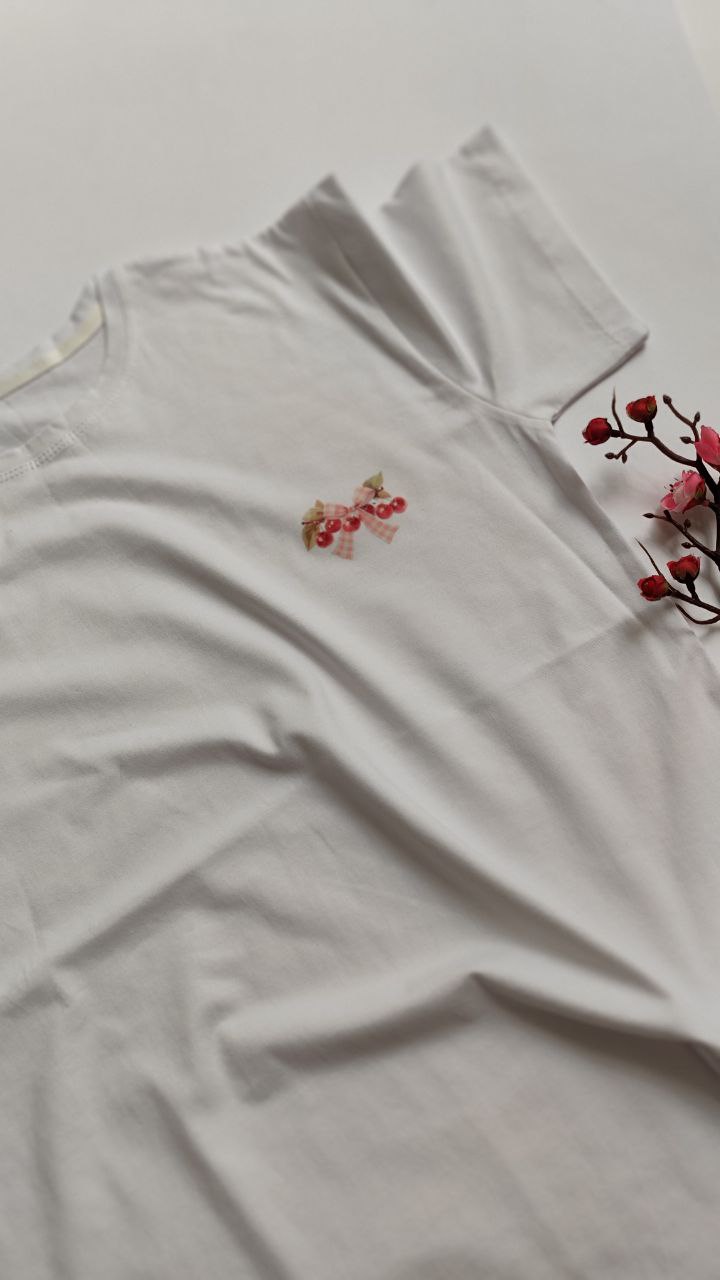 تیشرت زنانه نخ پنبه فری سایز طرح آلبالو پینترستی