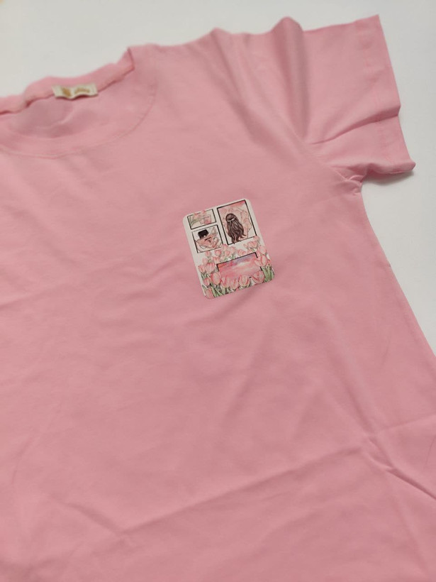 تیشرت زنانه نخ پنبه فری سایز طرح گل لاله