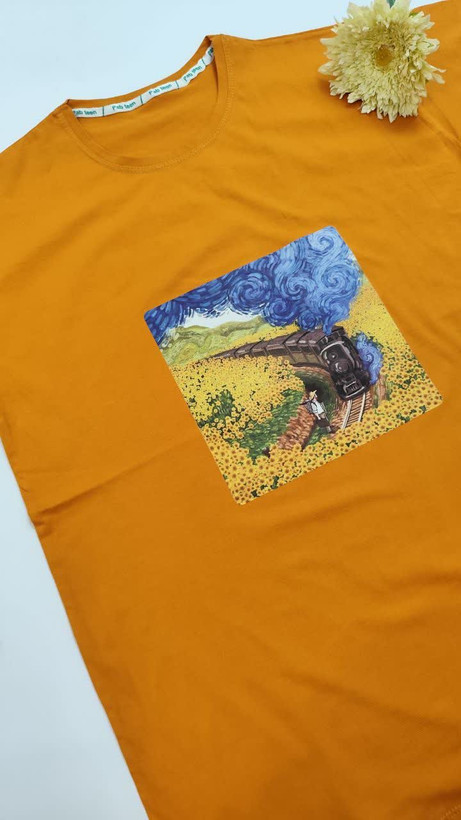 تیشرت زنانه نخ پنبه فری سایز طرح ونگوگ