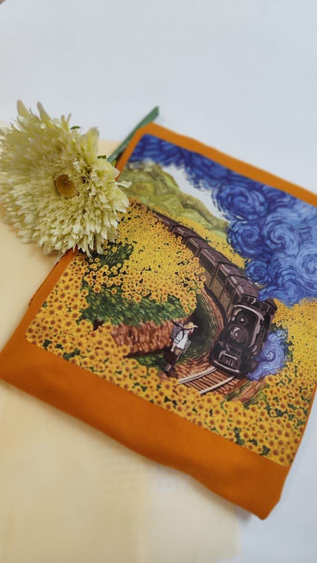 تیشرت زنانه نخ پنبه فری سایز طرح ونگوگ