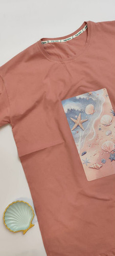 تیشرت زنانه نخ پنبه فری سایز طرح ساحل