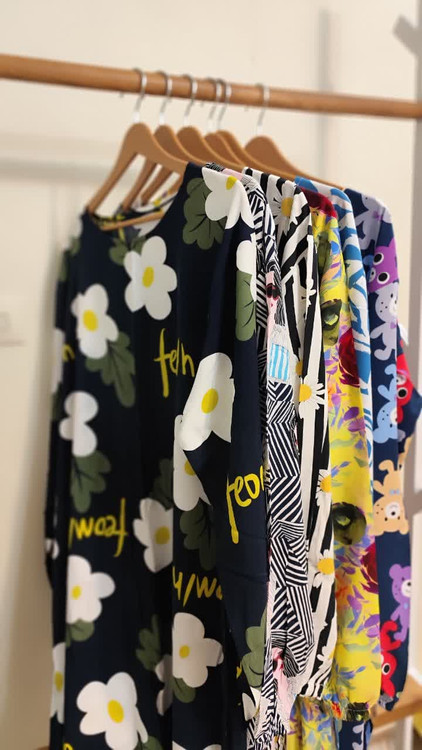 پیراهن ساحلی زنانه نخی یقه گرد