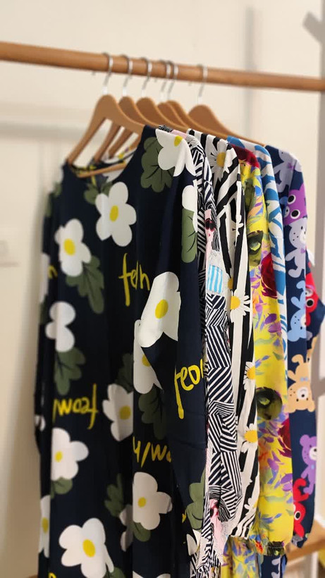 پیراهن ساحلی زنانه نخی یقه گرد