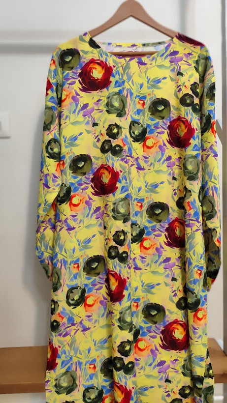 پیراهن ساحلی زنانه نخی یقه گرد