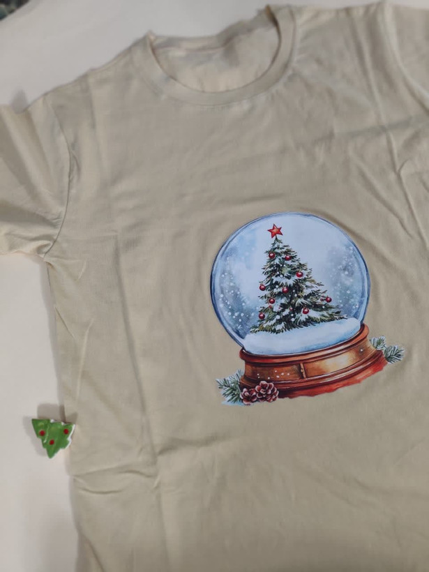 تیشرت زنانه نخ پنبه فری سایز گوی کاج کریسمس