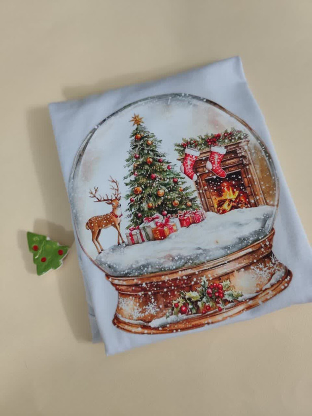 تیشرت زنانه نخ پنبه فری سایز طرح کریسمسی