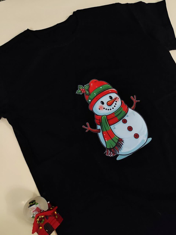 تیشرت زنانه نخ پنبه فری سایز طرح آدم برفی