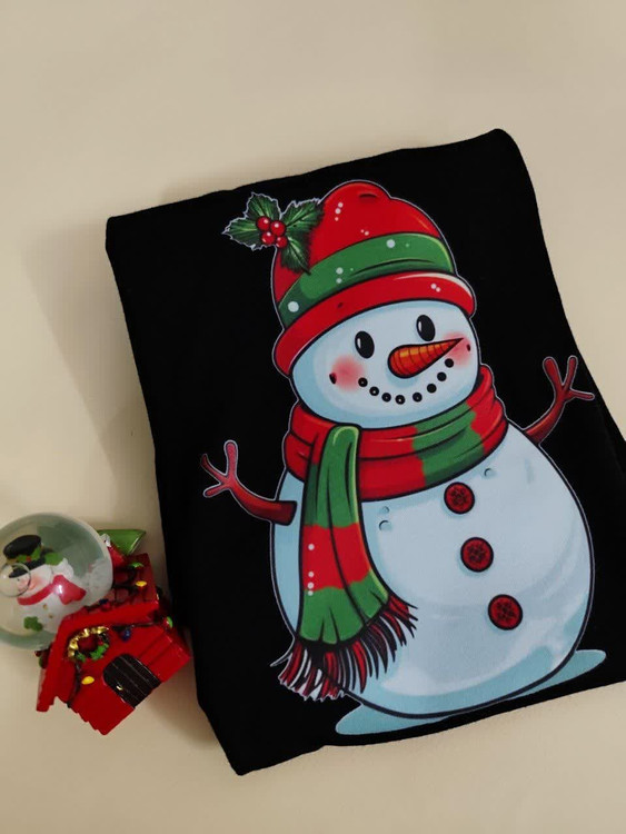 تیشرت زنانه نخ پنبه فری سایز طرح آدم برفی