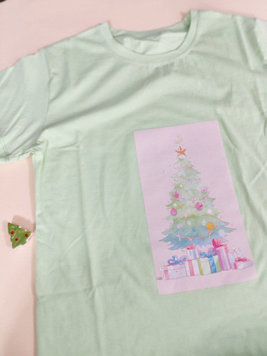 تیشرت زنانه نخ پنبه فری سایز طرح درخت کریسمسی