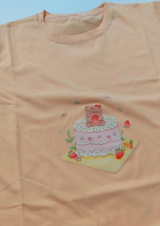 تیشرت زنانه نخ پنبه فری سایز طرح کیک تولد