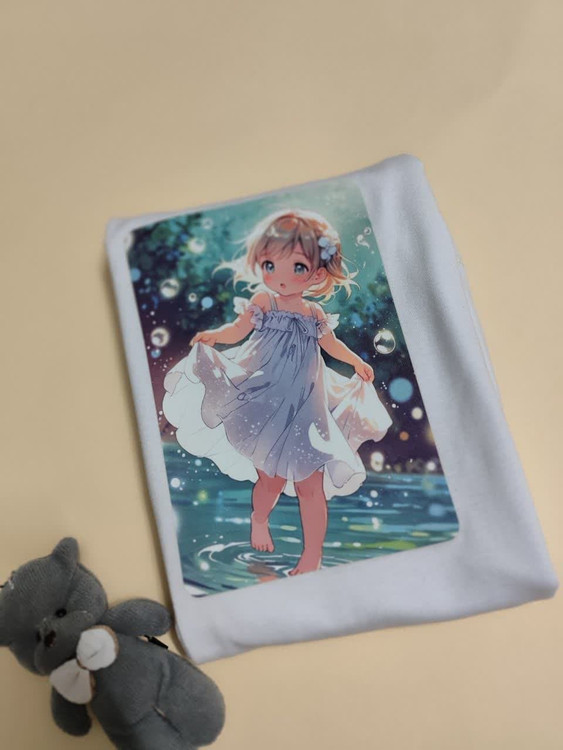 تیشرت زنانه نخ پنبه فری سایز طرح دختر انیمه ای