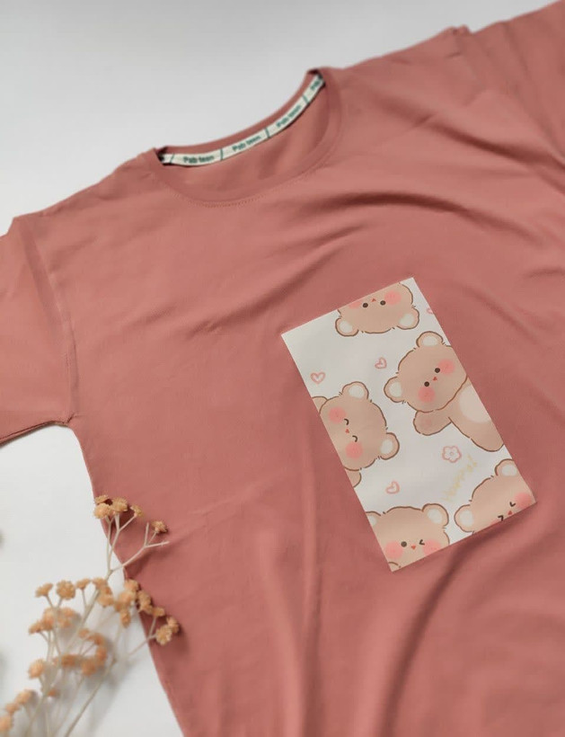 تیشرت زنانه نخ پنبه فری سایز طرح خرس کیوت