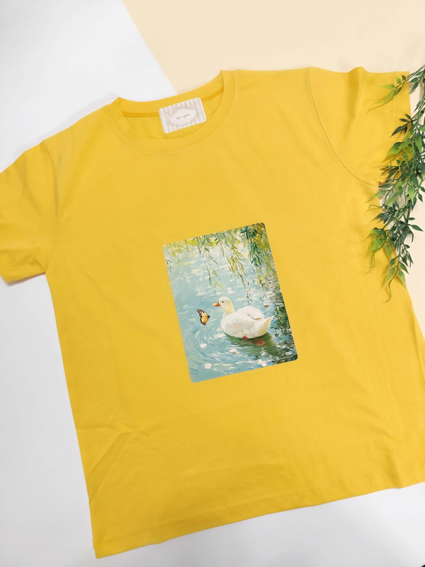 تیشرت زنانه نخ پنبه فری سایز طرح مرغابی