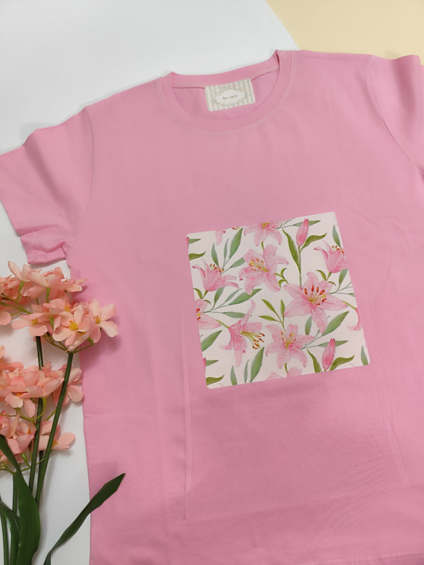 تیشرت زنانه نخ پنبه فری سایز طرح گل لیلیوم