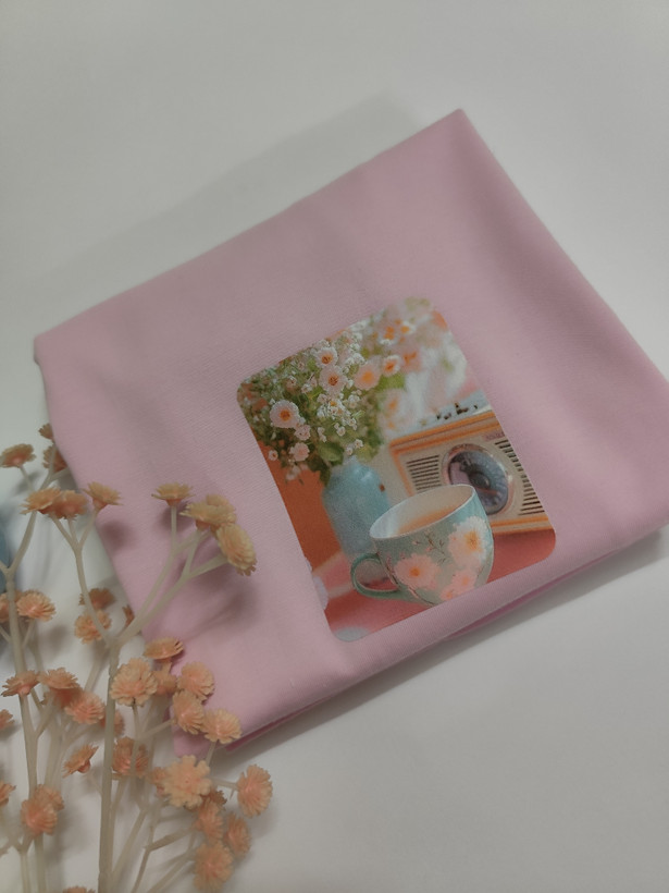 تیشرت زنانه نخ پنبه فری سایز طرح گل و فنجان