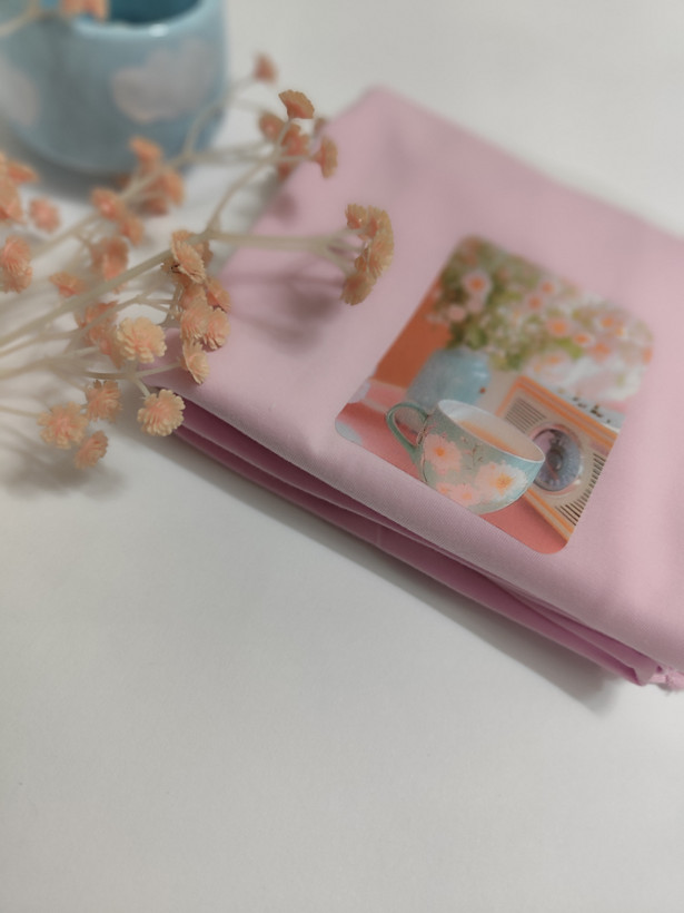 تیشرت زنانه نخ پنبه فری سایز طرح گل و فنجان