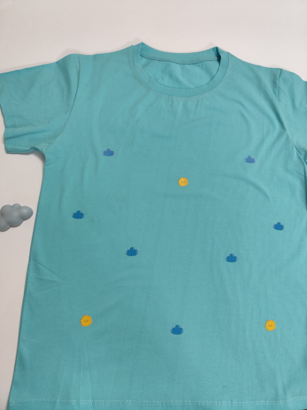 تیشرت زنانه نخ پنبه فری سایز طرح ابر و خورشید