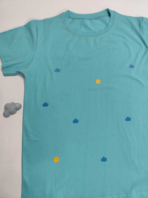 تیشرت زنانه نخ پنبه فری سایز طرح ابر و خورشید