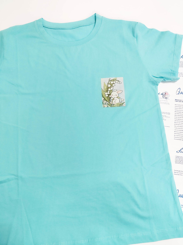 تیشرت زنانه نخ پنبه فری سایز طرح خرگوش و گل موکه